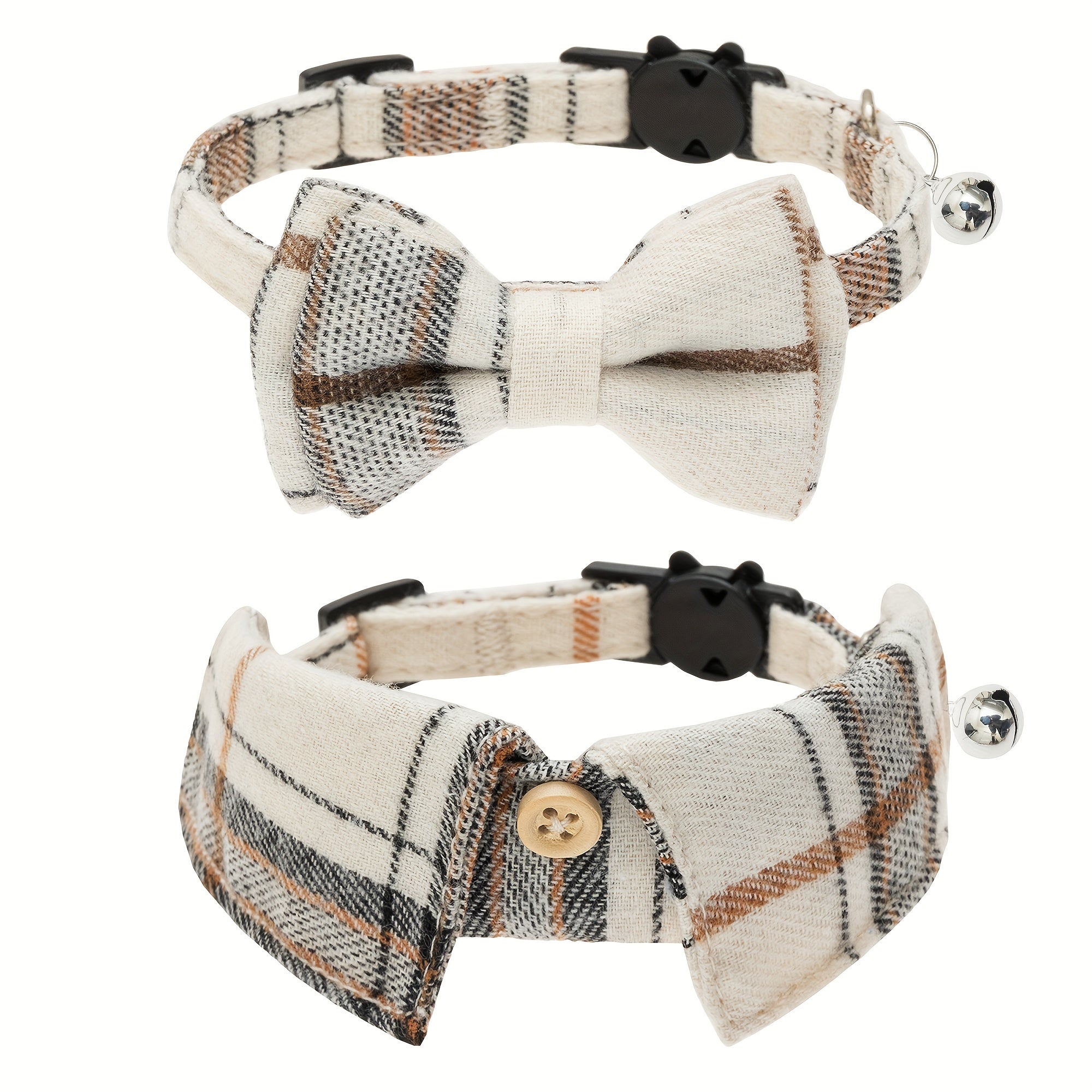 2pcs Plaid Bow Tie Cat Collars with Bells - Adjustable Breakaway Safety Design for Kittens & Puppies, Cute Pet Accessories