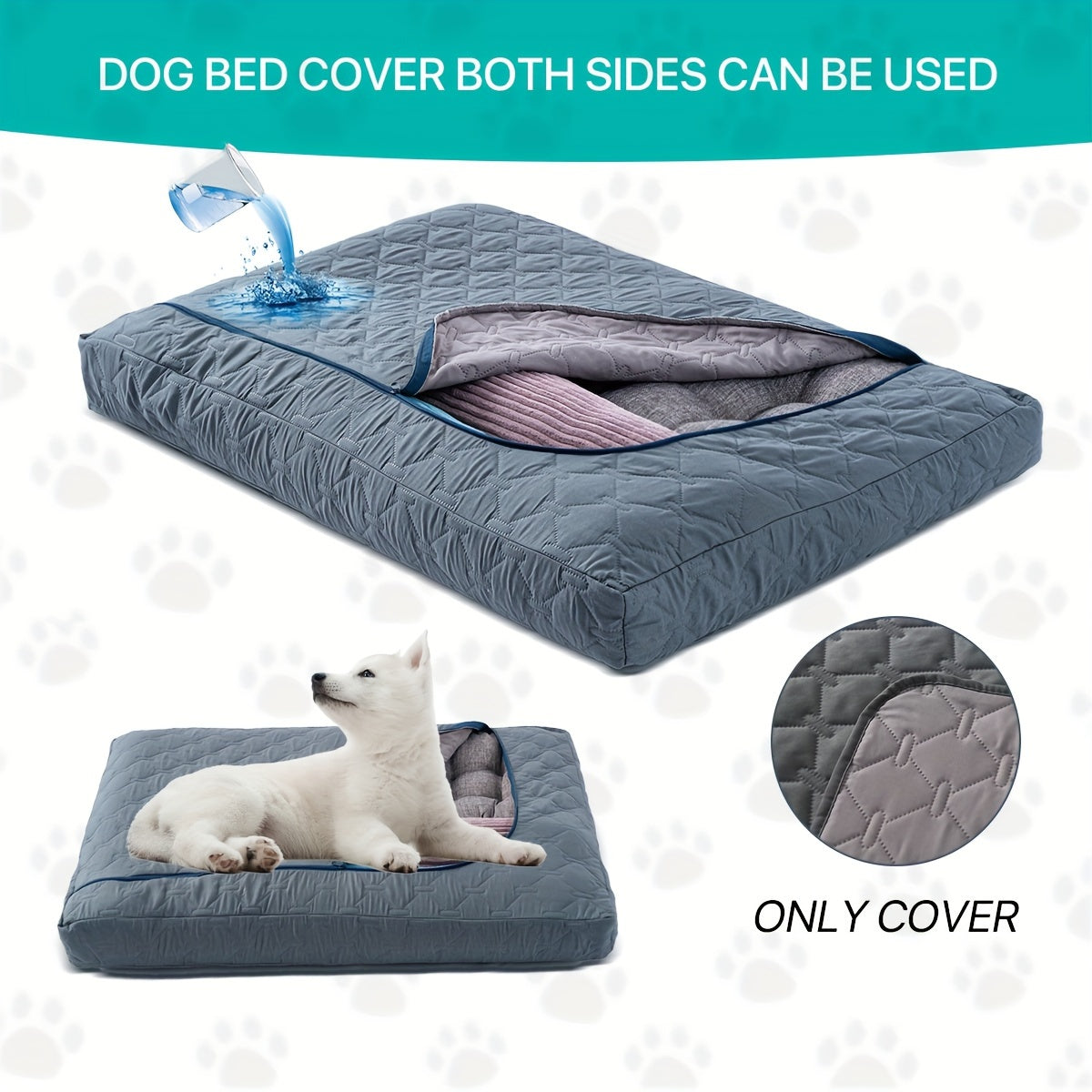 1pc & Machine Washable Dog Bed, Anti-Leakage Removable Dark Gray Pet Bed Cover, Dog Bed Protector Rainbow Dog Paw Furniture Cover for Extra Large, Large, Medium, Small Dogs