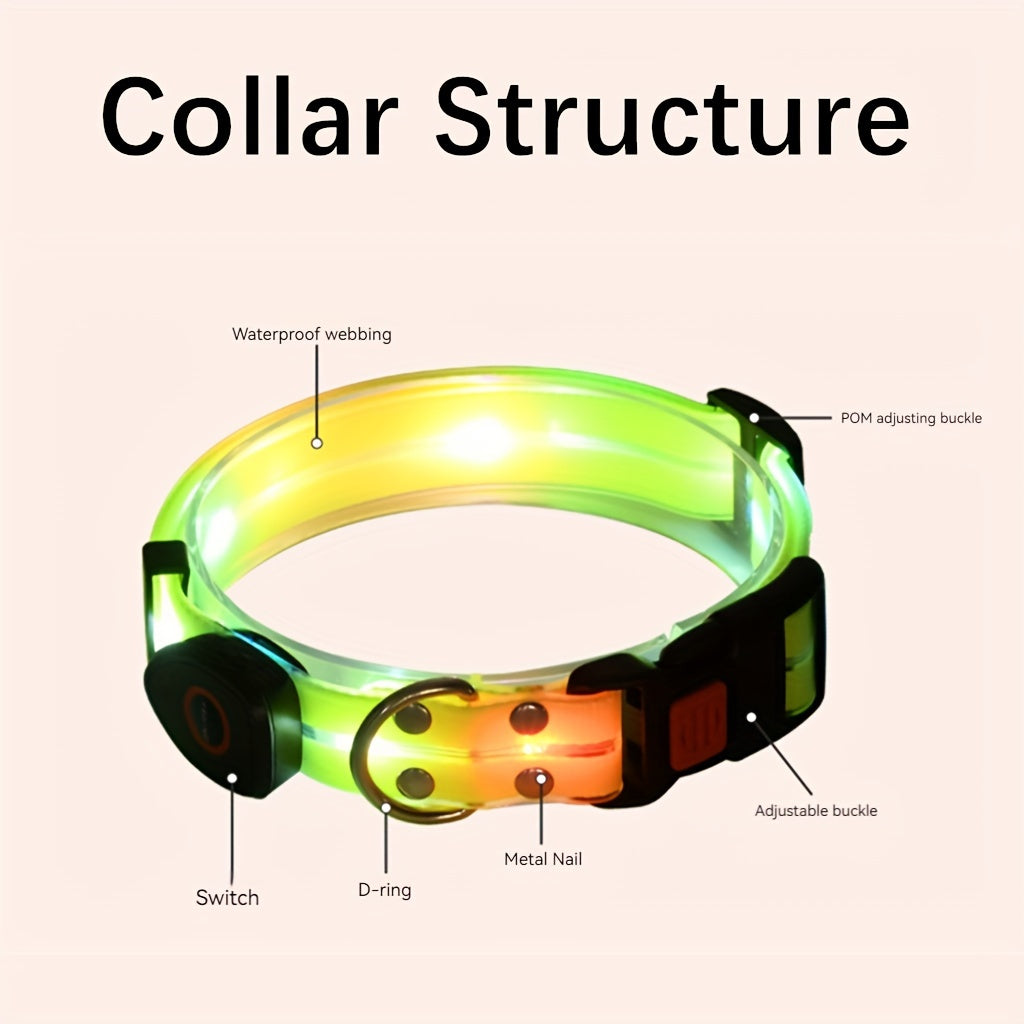LED Dog Light Up Collar Leash Set, Adjustable Pet Collar, Usb Rechargeable Night Colorful Light Visibility 100+m/328+ft Pet Leash