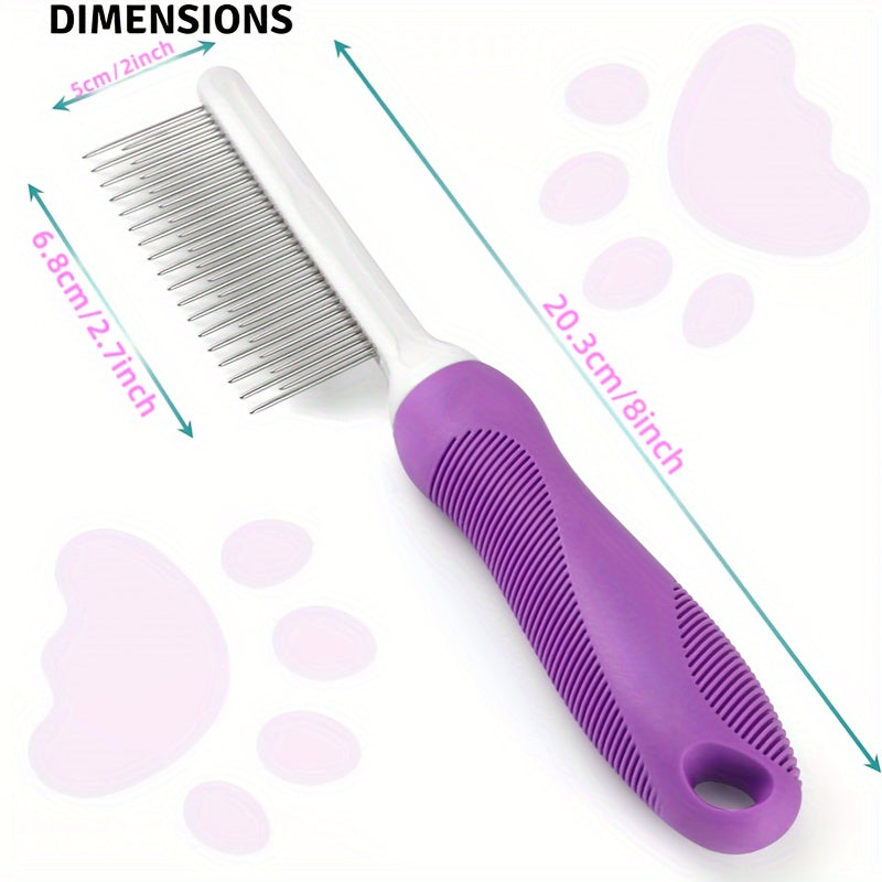 2-in-1 Pet Grooming Comb for Dogs & Cats - Stainless Steel Detangling and Dematting Tool with Long & Short Teeth, Safe Knot Removal for Healthy Coat