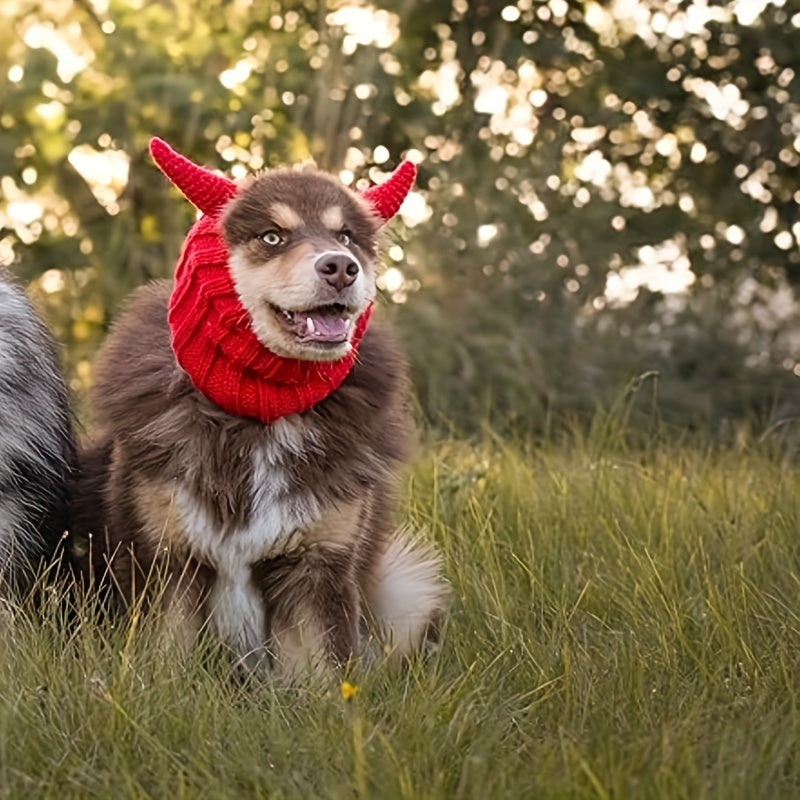 Dog & Cat Devil Horns Beanie - Cozy Knit Pet Earmuffs Ear Warmer Headband, All-Season Polyester Hat for Pets, Ideal for Winter, Halloween, Christmas Pet Accessories, Suitable for Small, Medium, Large Breeds