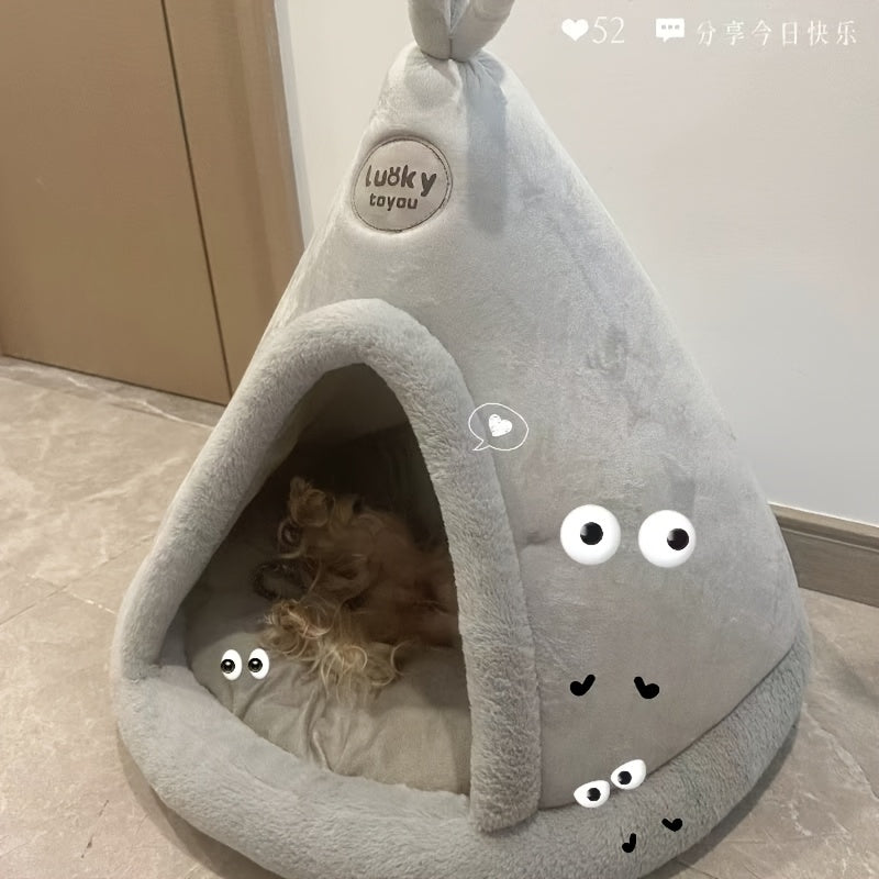1pc Classic Mongolian Yurt Cat House, Cozy Polyester Fiber Pet Bed with Warm Comfort, Cute Animal Shelter for Indoor Cats, Pre-Assembled, Cute Cat Bed