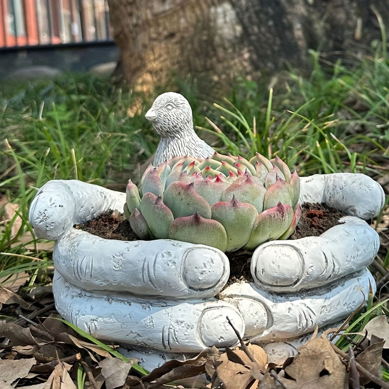 1pc Hand-Shaped Bird Bath, Creative Resin Bird Feeder, Garden Resin Ornaments, Bird Seed Feeding Bowl And Water Station, Gifts For Bird Lovers, Ornaments Decoration For Indoor Desktop Outdoor Lawn Yard Garden