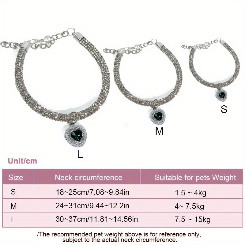 Sparkling Heart-Shaped Pearl Pendant Pet Collar - Adjustable, Rhinestone Accents for Cats & Dogs - Fashionable Valentine's Day Accessory