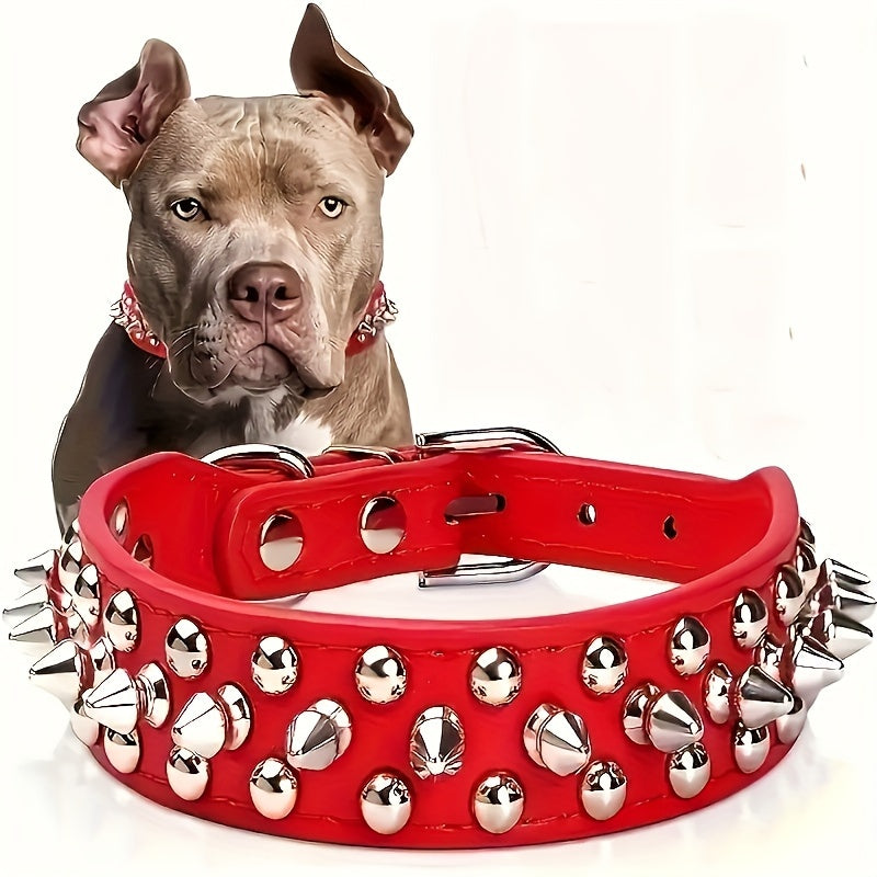 1pc Adjustable Studded Rivet Faux Leather Dog Collar - Durable, Anti-Bite, Comfortable Pet Collar with D-Ring for Dogs - Basic, Stylish, and Easy to Clean