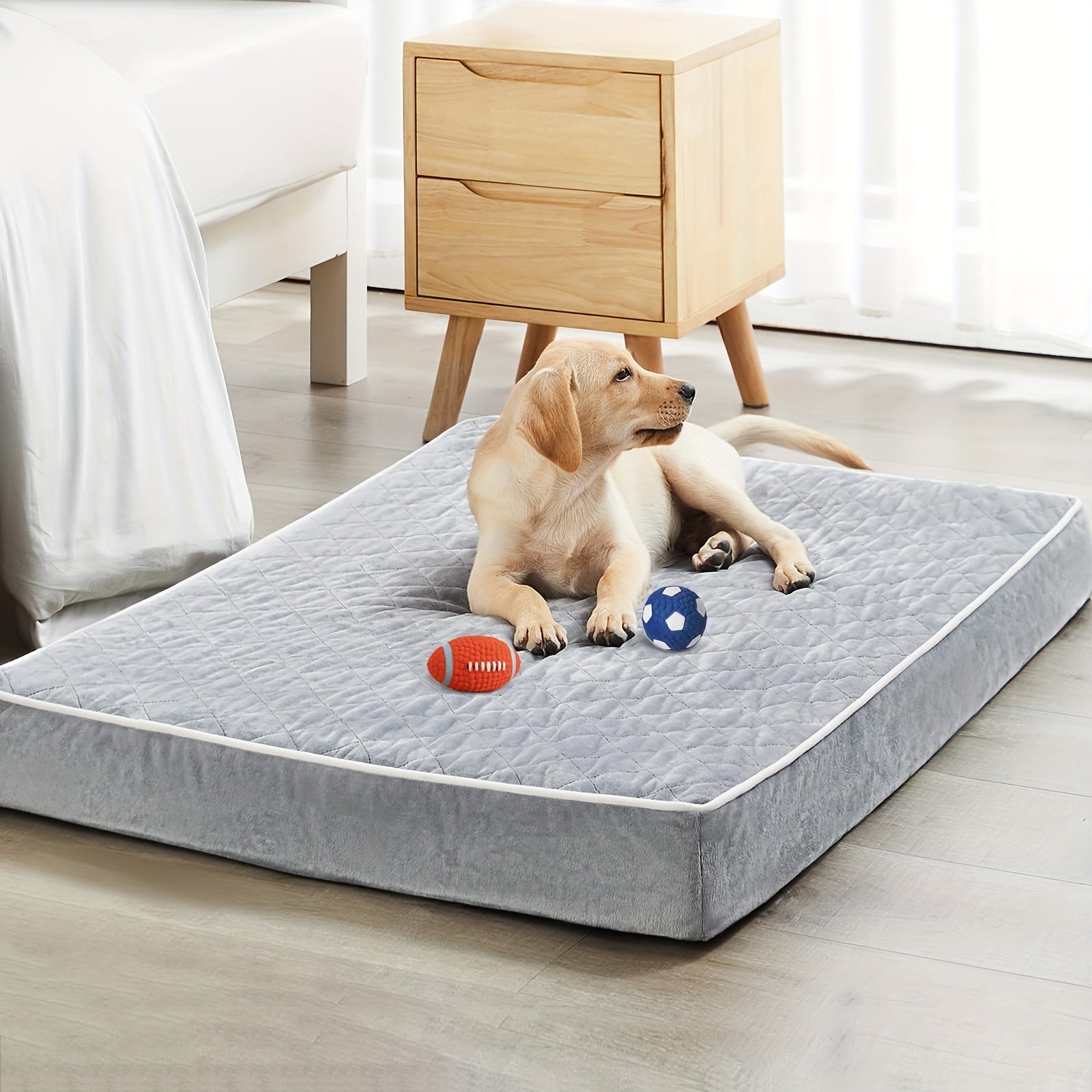 Orthopedic Memory Foam Dog Bed With Removable Washable Cover, Non-Slip Bottom - Rectangular Quilted Pet Bed For Dogs