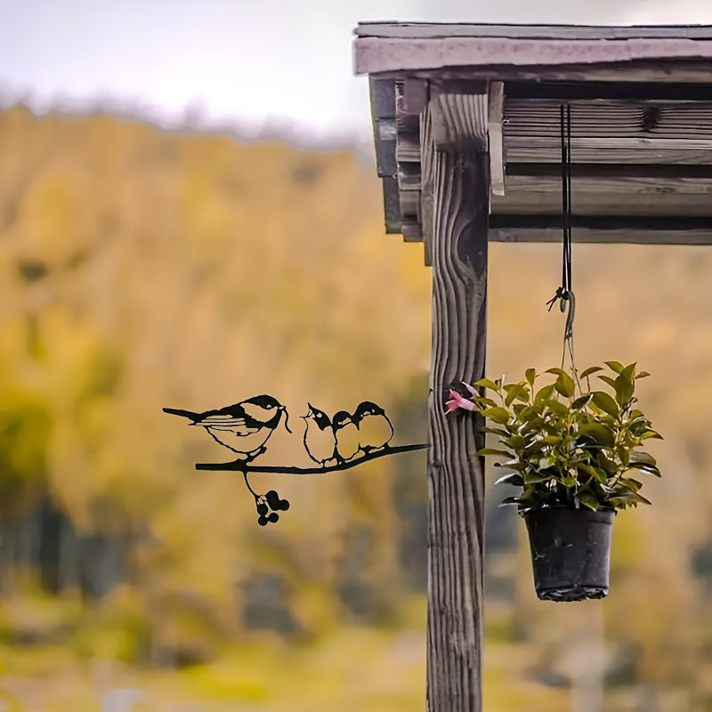 1pc Delightful Birds Silhouette Metal Decoration - Rustic Farmhouse Garden Accent, Feeding Bird Animal Stump Ornament, Durable Outdoor Decorative Art, Holiday Seasonal Decoration for Eid Al-Adha Mubarak and Beyond