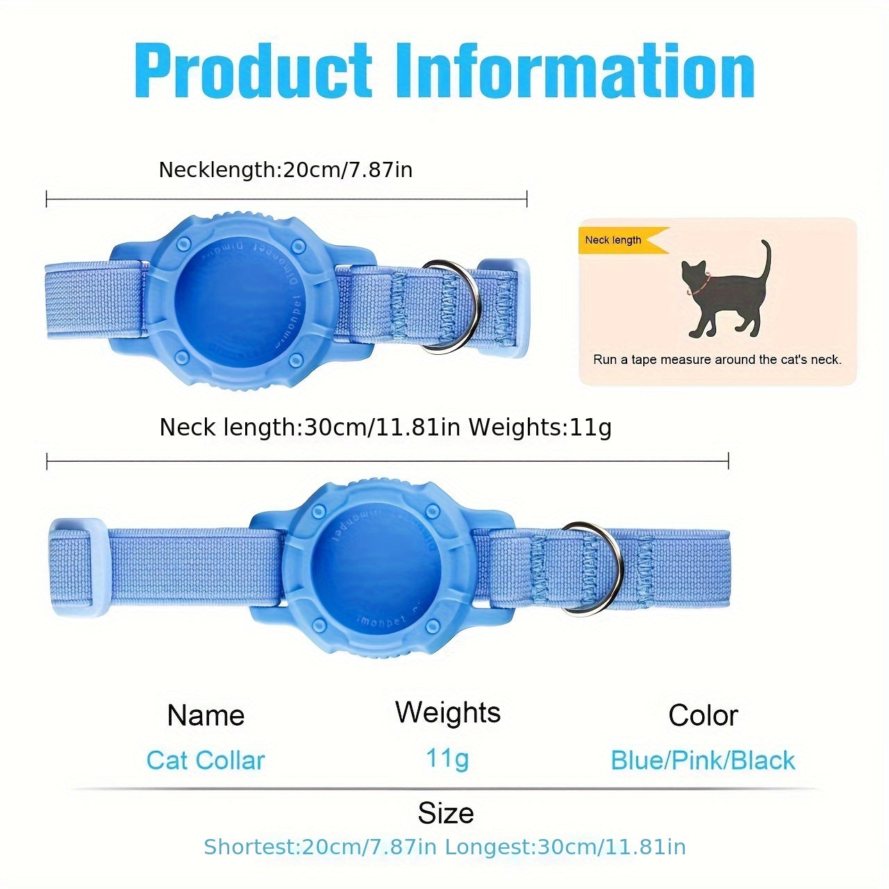 1PC Cat Collar with Locator Slot - Anti-Lost Tracking Holder - Durable ABS Material Accessory for All Breeds - Lightweight Adjustable Pet Collar with GPS Tracker Compartment