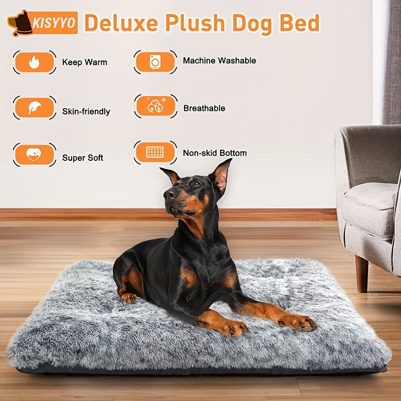 Orthopedic Dog Bed for Medium & Large Dogs - Plush Blue Faux Fur Pet Bed with High-Density Polyester Fill, Winter Warmth & Pressure Relief, Durable Easy-Clean Indoor Dog Bed for German Shepherds, Labradors, Rottweilers, Cozy