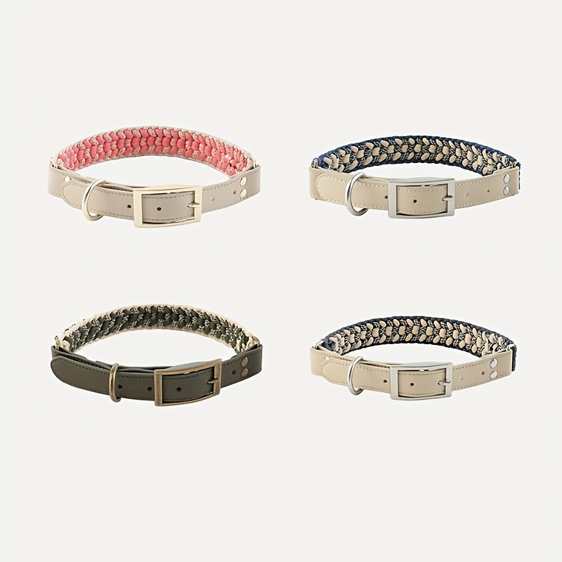 Handwoven Nylon Dog Collar with Adjustable Straps - Comfortable Wide Design, Durable & Easy to Wear, Pink & White Striped Pattern for Secure Fit, Pet Collar, Stylish Pet Accessory, Easyclean Material