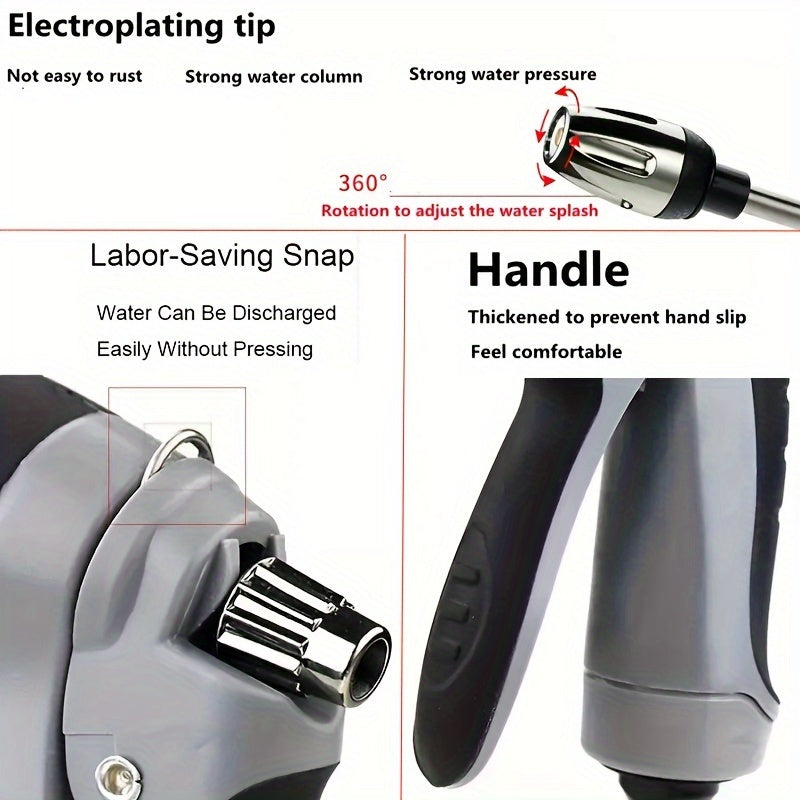 Versatile High-Pressure Car Wash Spray Gun with Quick Connect Adapters - Perfect for Pets & Outdoor Cleaning, Includes 3/4" & 1/2" Hose Nozzles