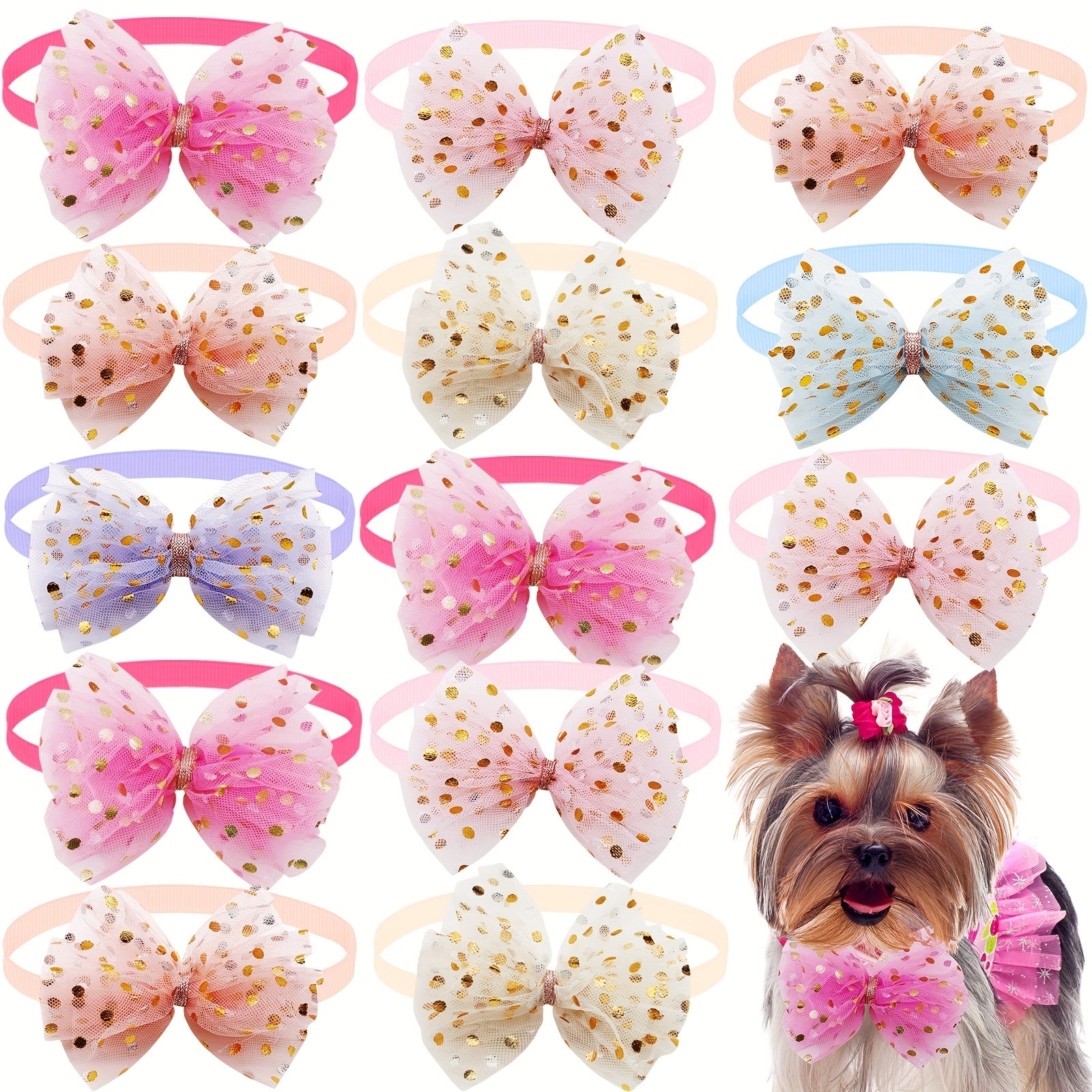 30pcs Elegant Pastel & Bright dog bows - Soft, No-Sew Press-On Closure, for Small/Medium/Large Dogs - Perfect for Everyday, Parties, Photo Shoots - Bulk Pet Collar Decorations (30 Count), Dogs Accessories, Glittery Bow Design