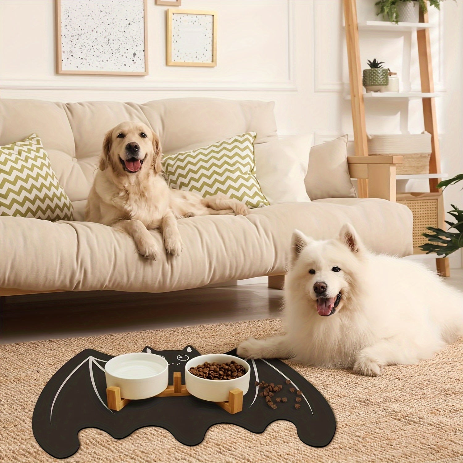 Halloween Pet Mats For Food And Water Dog Cat Food Mats Pet Feeding Mat Anti-Slip No Stains Quick Dry Floors Waterproof Placemat For Pet Food Water Bowl Mat Pet Accessories - 23.6" X 15.7" Bat