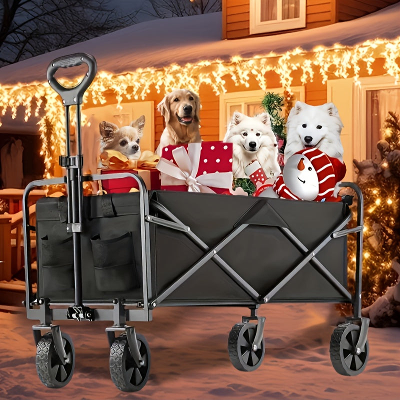 Collapsible Folding Wagon Cart, Large Capacity Track and Field Equipment Transporter, All-Terrain Foldable Pet Stroller, Heavy-Duty Utility Wagon for Grocery, Outdoor Beach, Gardening, Shopping & Fishing – Perfect Christmas
