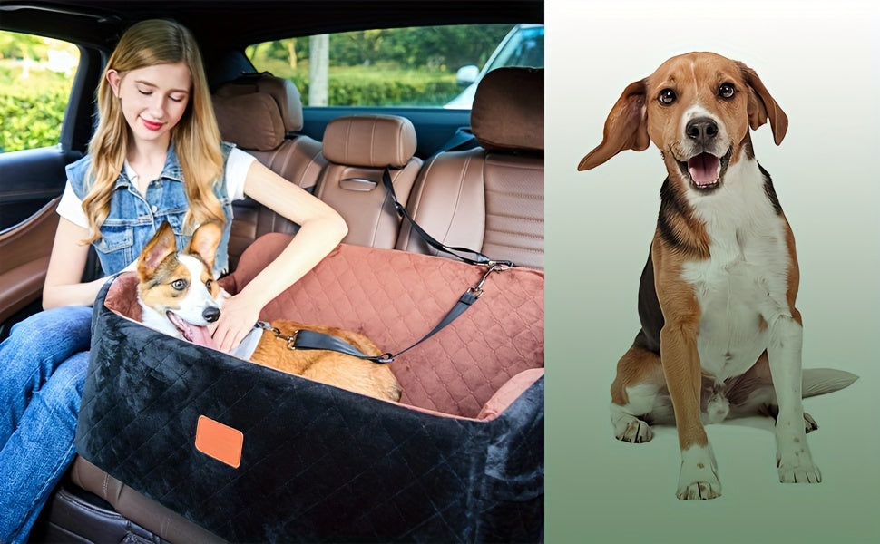 Adjustable Dog Car Seat with Memory Foam - Heavy-Duty Vehicle pet bed, Safety Travel Harness System, Non-Slip Base, Spacious Interior for Medium, Large Dogs & 2 Small Dogs - Easy Installation, Compatible with SUVs, Sedans, -