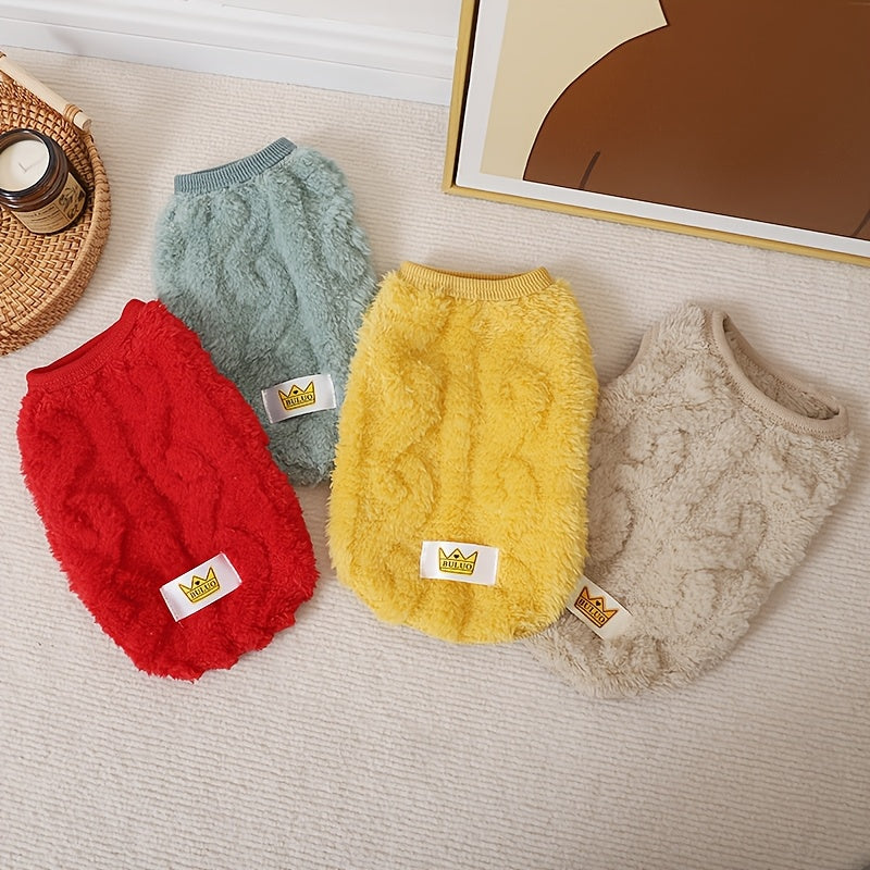 4pcs Dog Sweaters - Cute Fleece Pullover Coats with Wavy Double-Sided Design, Warm Winter Outfits for Small & Medium Dogs & Cats, Soft Polyester Pet Apparel in Light Blue, Red, Yellow, White, Dog Sweater, Pet Winter Wear, Pla
