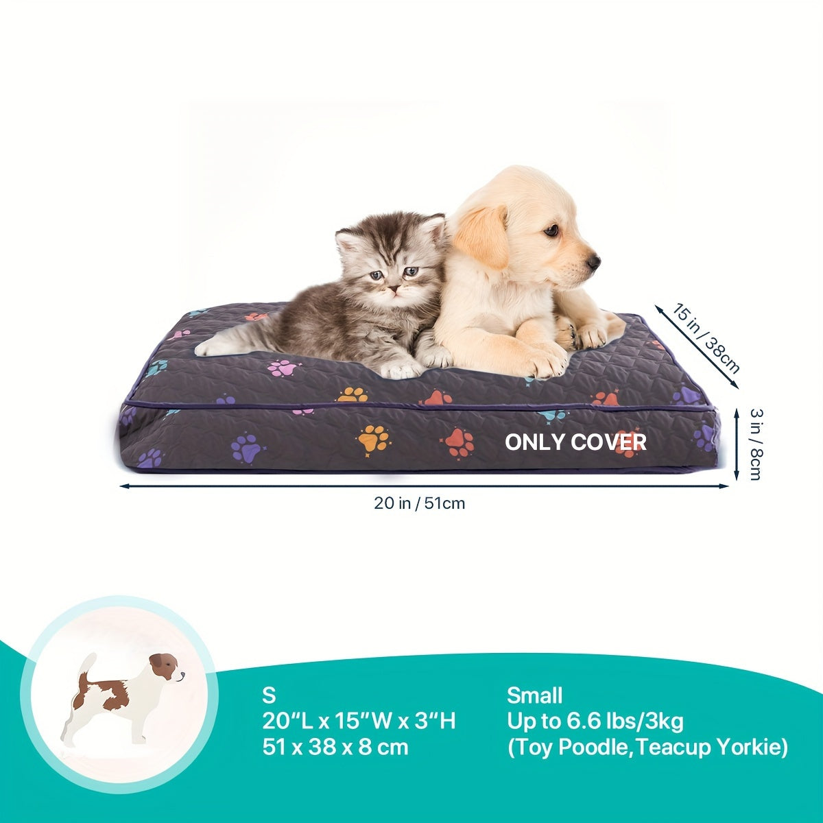 1pc & Machine Washable Dog Bed, Anti-Leakage Removable Dark Gray Pet Bed Cover, Dog Bed Protector Rainbow Dog Paw Furniture Cover for Extra Large, Large, Medium, Small Dogs