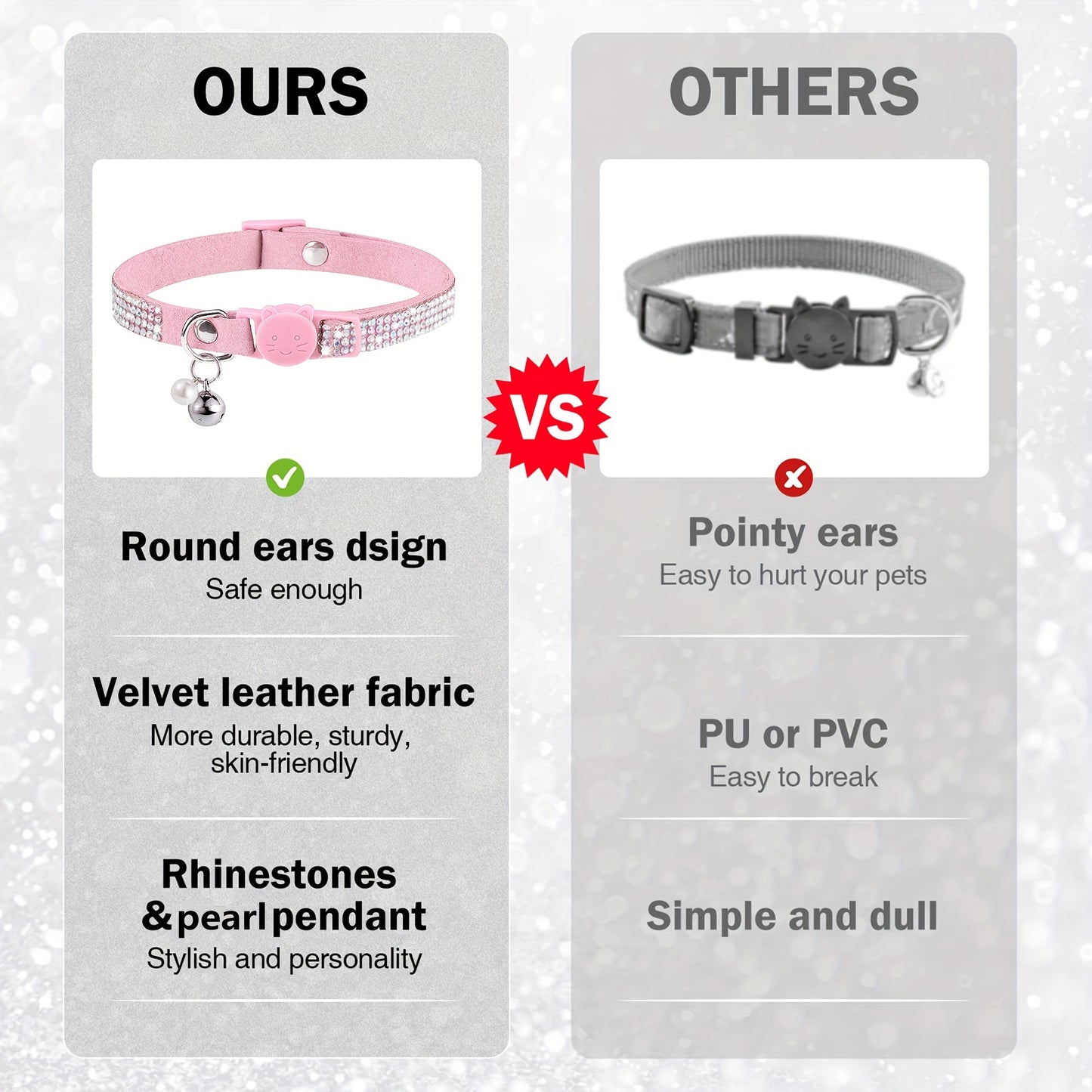 Rhinestone Cat Collar Breakaway with Bell, Precious Stone Cat Collar with Safety Buckle Quick Release for Individual Boy Small Kitten Pets Puppy, Cute Soft Female Male Cat Collars