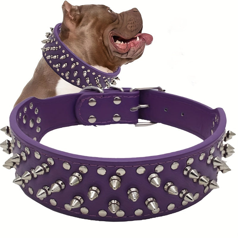 1pc Dog Collar Anti Bite Rivet Pet Collar, Adjustable Dog Collar Adjustable PU Leather Studded Pet Collar