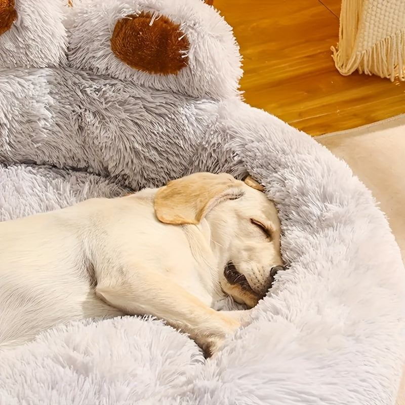 Warm Soft Long Plush Bear Paw-Shaped 1Pc Pet Bed - Calming Cat And Dog Bed For Small, Medium, And Large Dogs - Anti-Slip Bottom Cat Mat, Animal Sleep Sofa