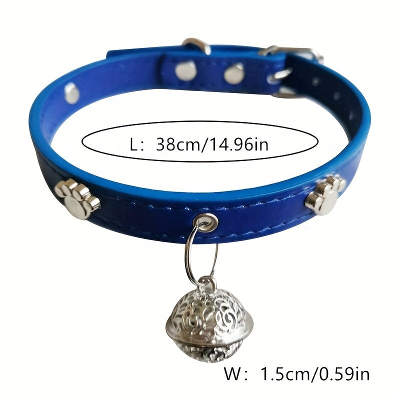 Faux Leather Pet Collar with Bell Charm, Slip & Martingale Design, Decorative Stitching, Adjustable, for Dogs and Cats - PU Leather Traction Collar Set