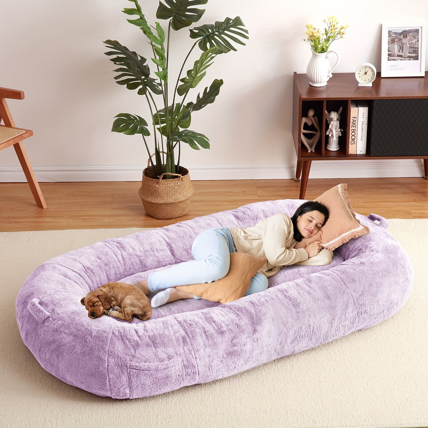 MERXENG Human Size Dog Bed for Adult People, 71"x43.3"x10" Large Dog Bed for Men and Women, Washable Giant Dog Bed for Pets and All People, Anti Slip Human Dog Bed with Storage Pocket