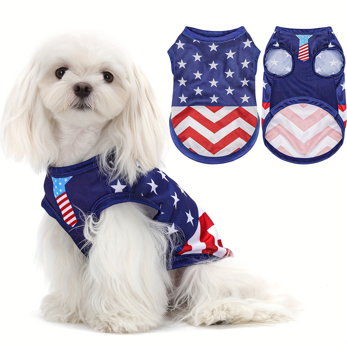Patriotic American Flag Dog Vest - Comfortable & Stylish Pet Apparel for Independence Day & Outdoor Activities, Hand Wash Only, Adjustable Fit for All Breeds, 100% Polyester, Red, White & Blue Design