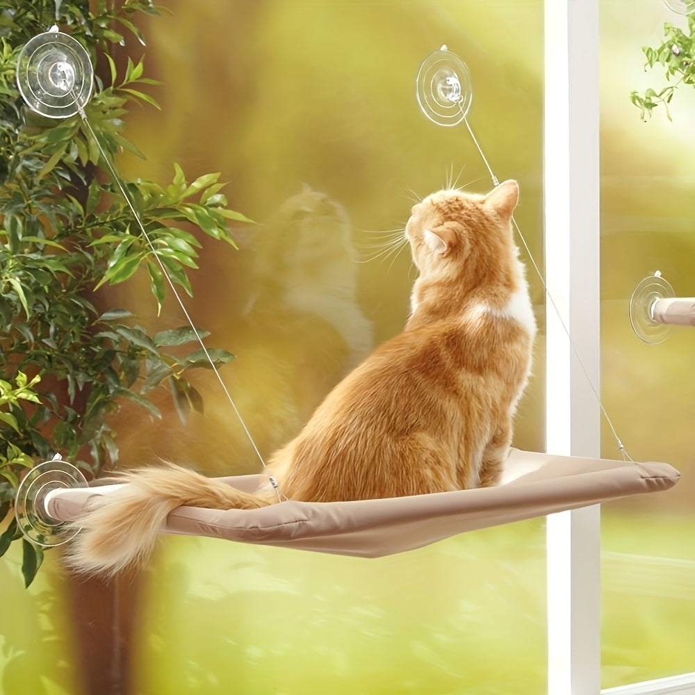 Window Mounted Cat Hammock Bed - Durable Polyester Removable Cover, Space-Saving Design for Large Cats, Easy Assembly Indoor Perch with Soft Padding, Cat Window Hammock, Cushioned Comfort, Secure Attachment Straps, Pet Furnit