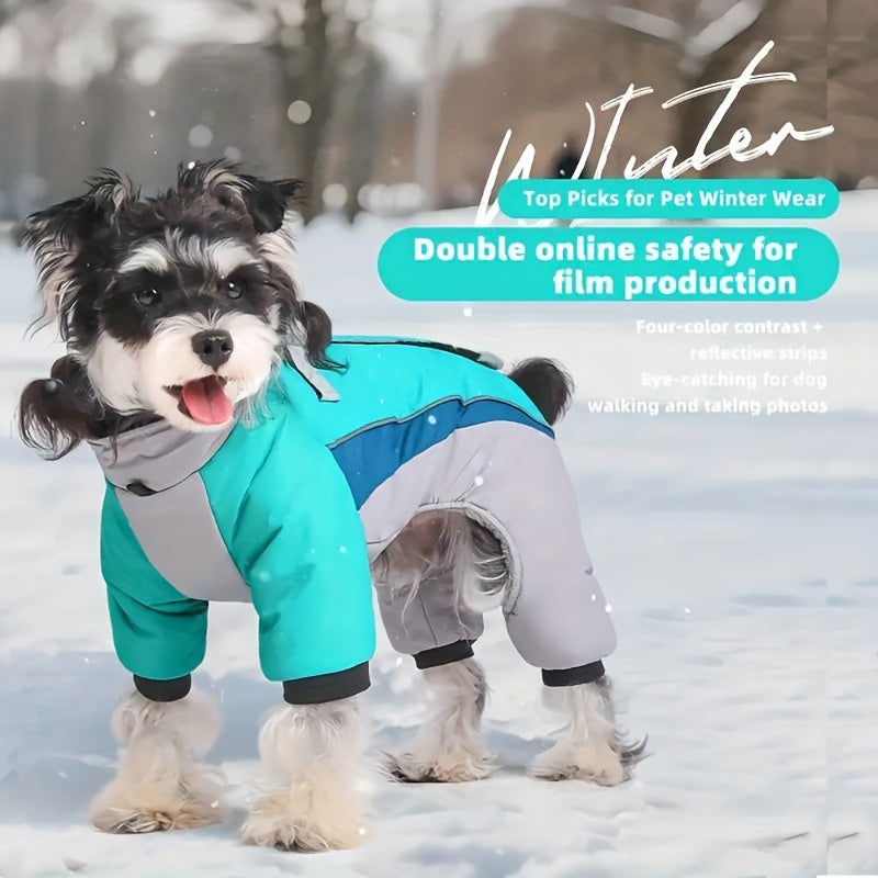 1pc Heavy-Duty Winter Dog Coat with Reflective Safety Stripes - Warm Snowproof Jacket for Cold Weather, Durable Outdoor Pet Apparel with Metal Hooks, Essential Winter Gear for Dogs, Dog Winter Coat, Pet Safety Gear, Secure Fi