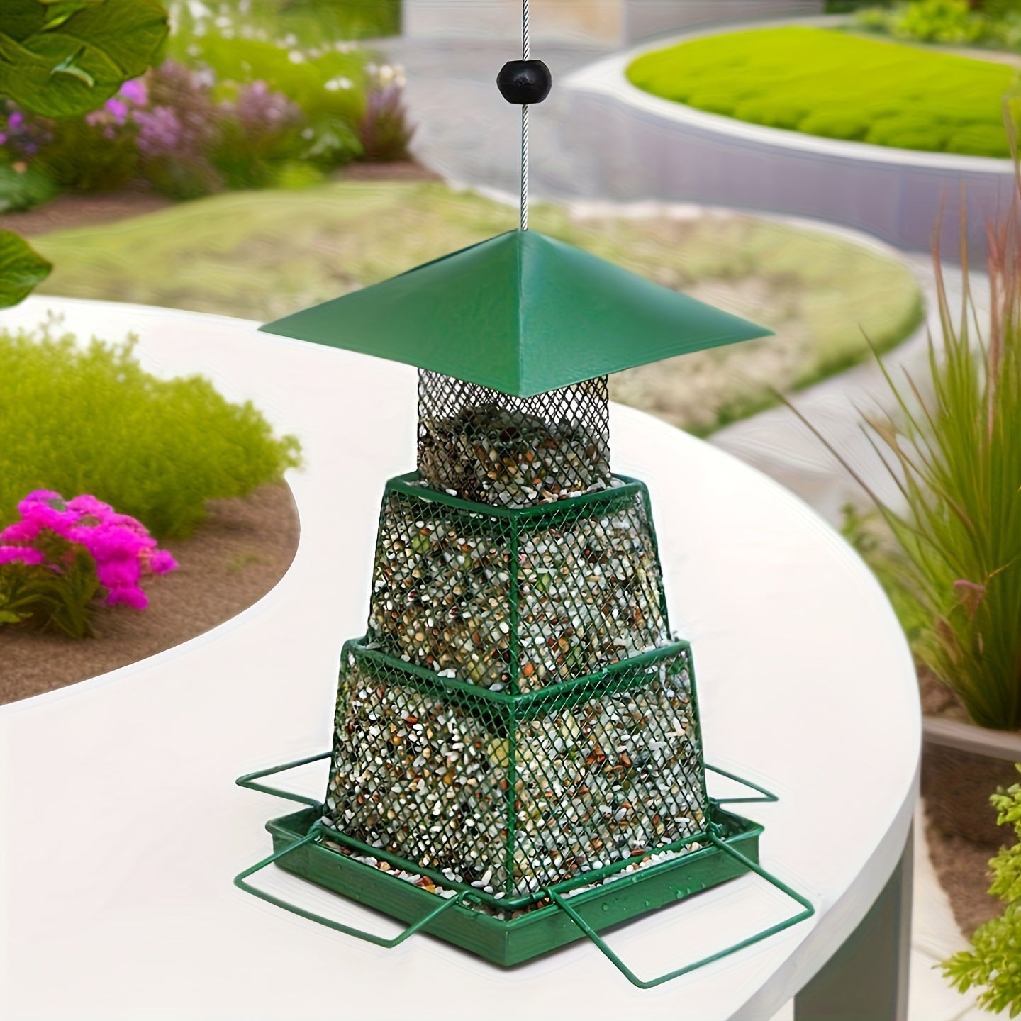 "Seed-Saving" Heavy-Duty Outdoor Bird Feeder - Squirrel Proof, Metal Mesh Design For Cardinals & Wild Birds, Perfect For Garden & Yard Decor