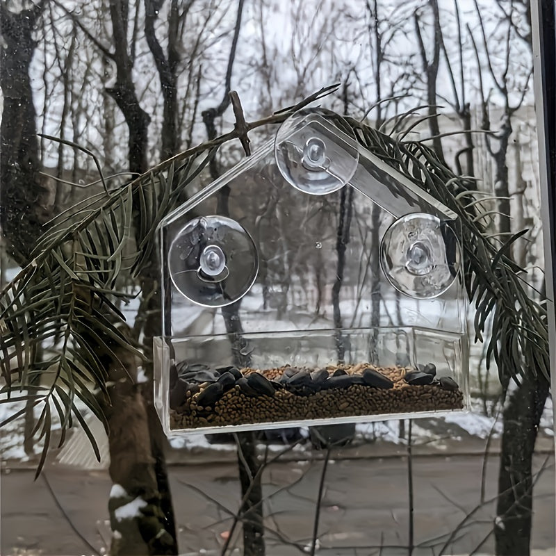 Transparent Acrylic Bird Cage & Feeder - Wall-Mounted /Indoor bird aviary with Hanging Roof, Design, Easy-Clean - Attracts Birds with Clear Visor - for Small Birds, Sparrows, Finches, Robins - Pet bird housing & feeding stati