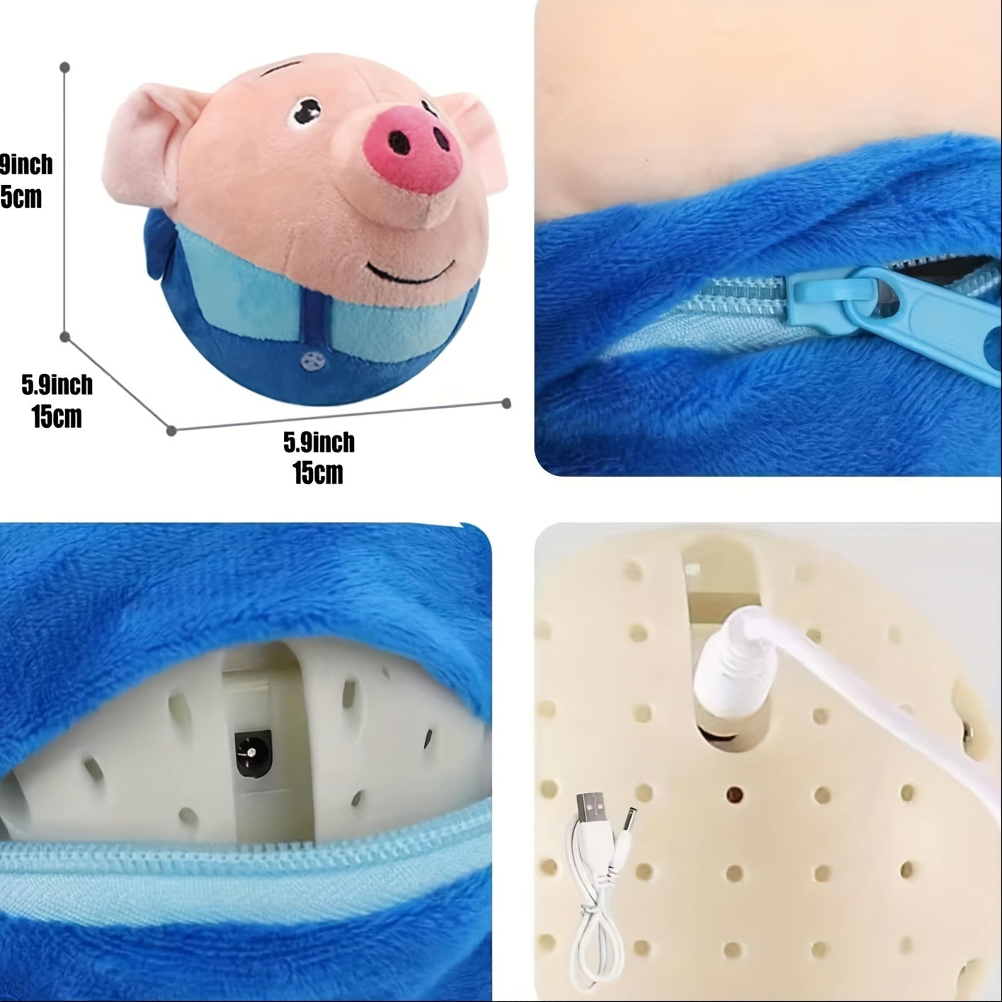 Small USB Interactive Washable Cartoon Pig Plush Sound Electronic Active Moving Pet Toy, Interactive Dog Toy Pet Bouncing Balls