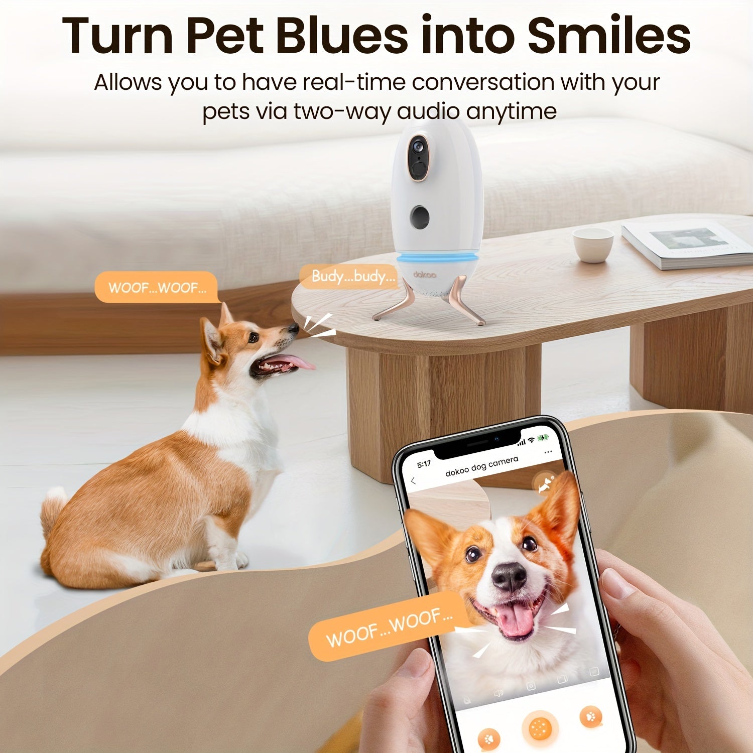 Dokoo Pet Feeder Cat Food Dispenser with Treat Tossing 330° View 2K/4MP QHD Pet Camera 2.4G&5GHz Wifi Pet Feeding InteractiveToys with light