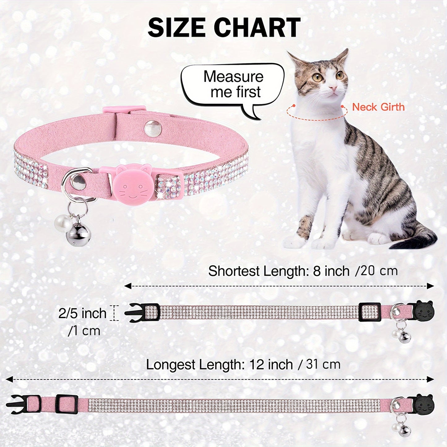 Rhinestone Cat Collar Breakaway with Bell, Precious Stone Cat Collar with Safety Buckle Quick Release for Individual Boy Small Kitten Pets Puppy, Cute Soft Female Male Cat Collars