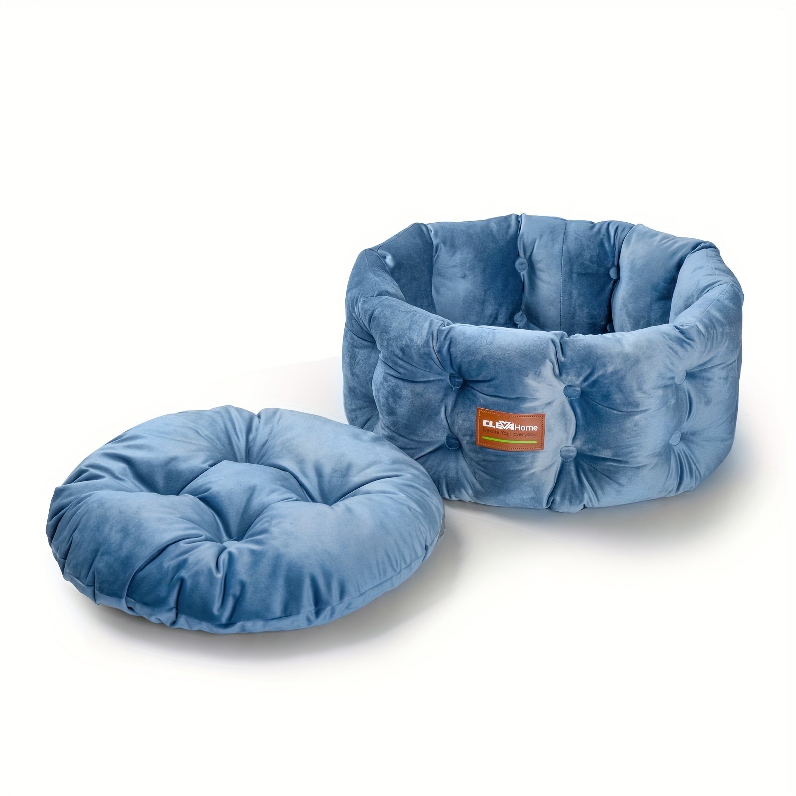 ClevaHome Deep Nest Cat Bed for Small Pets up to 15lbs - Round Cat Beds for Indoor Cats, Luxurious Velvet Feel, Extra High Sides, Machine Washable Comfort Pet Bed with Non-Slip Bottom