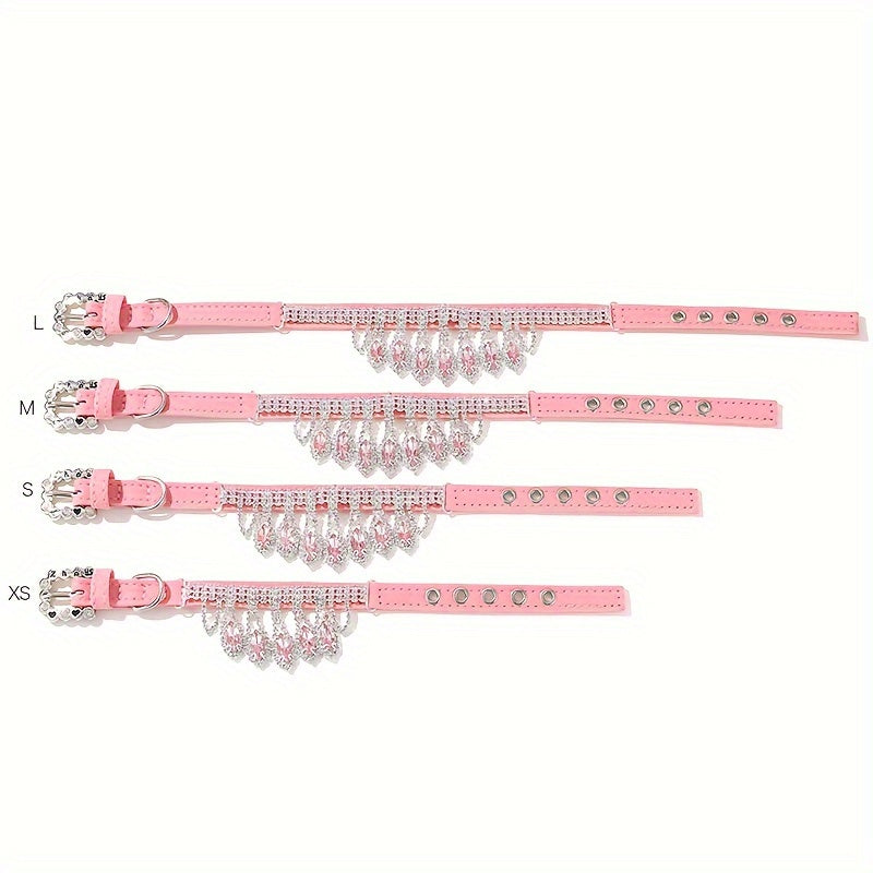 Exquisite Adjustable Jeweled Pet Collar and Leash Set - Soft Leather, Elegant Design, Hand Wash Only, Suitable for Dogs, Cats, and Small Animals