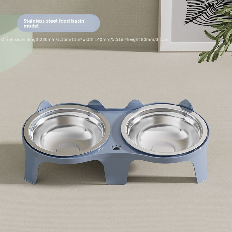 Stainless Steel -Tipping Double-Bowl Cat & Dog Food Feeder