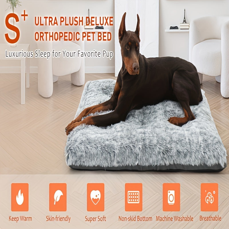 Orthopedic Dog Bed for Medium & Large Dogs - Plush Blue Faux Fur Pet Bed with High-Density Polyester Fill, Winter Warmth & Pressure Relief, Durable Easy-Clean Indoor Dog Bed for German Shepherds, Labradors, Rottweilers, Cozy