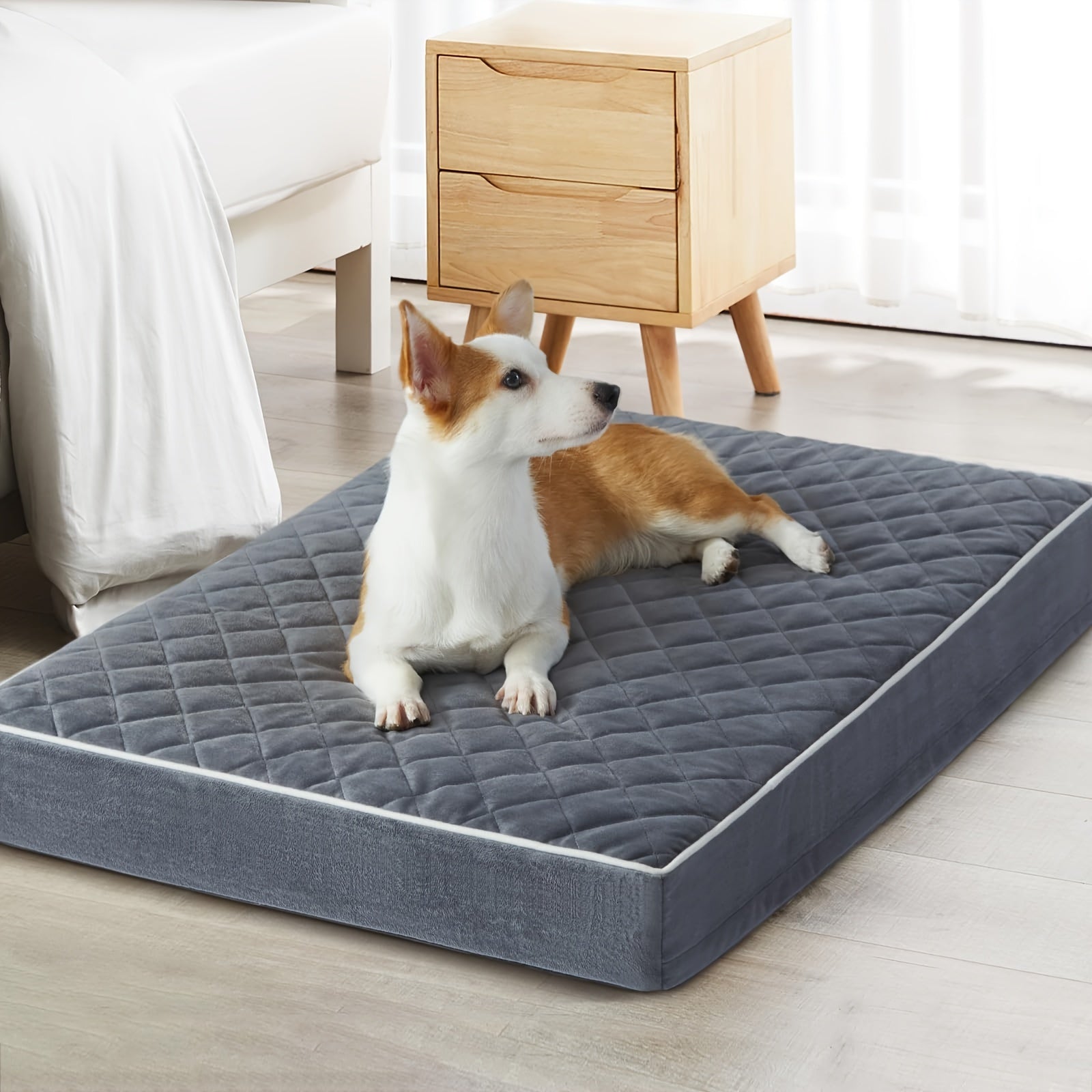 Orthopedic Memory Foam Dog Bed With Removable Washable Cover, Non-Slip Bottom - Rectangular Quilted Pet Bed For Dogs