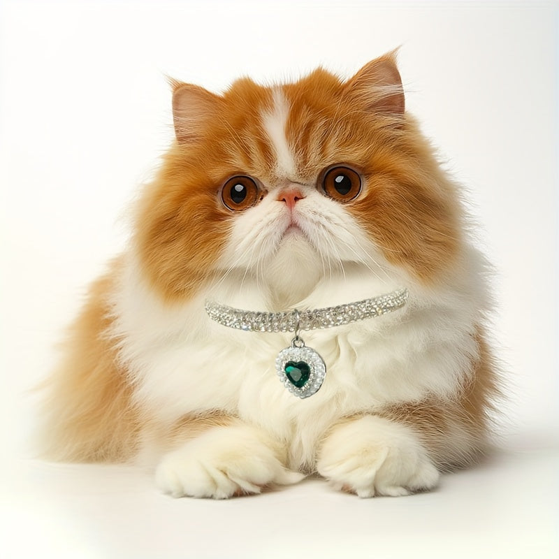 Sparkling Heart-Shaped Pearl Pendant Pet Collar - Adjustable, Rhinestone Accents for Cats & Dogs - Fashionable Valentine's Day Accessory