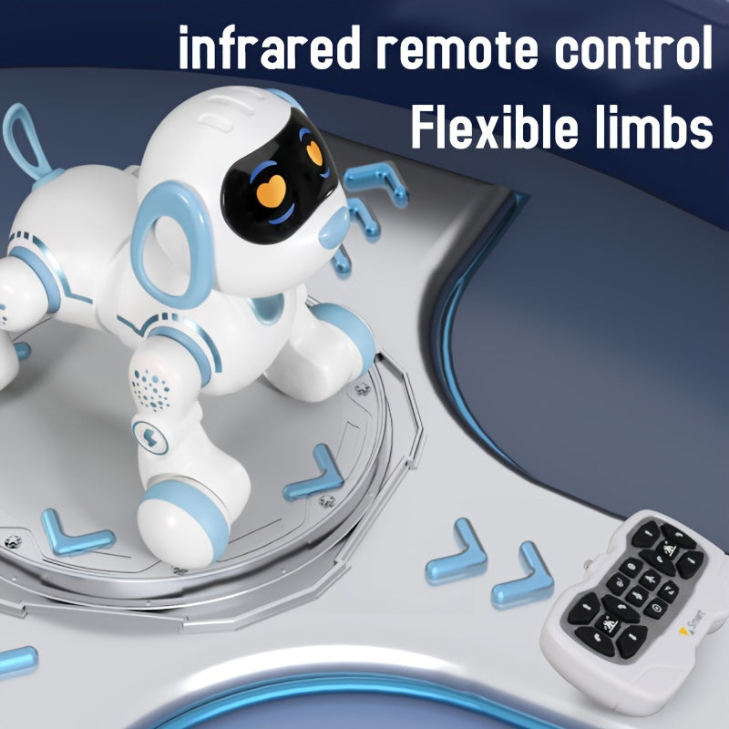 GRAXGROW Smart Robot Dog - Interactive RC Toy with Infrared Remote, Programmable Stunts, Music & Dance, USB Rechargeable, Blue with White Accents, Durable ABS, Ideal for Youngsters 3+ | Engaging Early Learning Toy, Interactiv