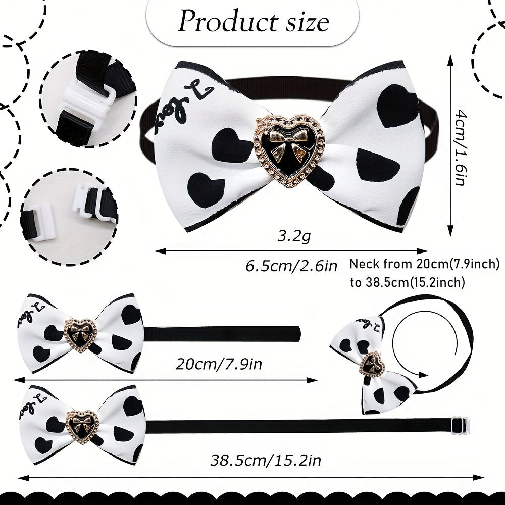 20pcs Luxury Adjustable Dog Bowties - Black & White Floral dog collars with adjustable Strap, Elegant Pet Accessories for Small Dogs, Cats - Perfect for Weddings, Parties, Photo Shoots - Easy-to-Wear Formal & Everyday Outfits
