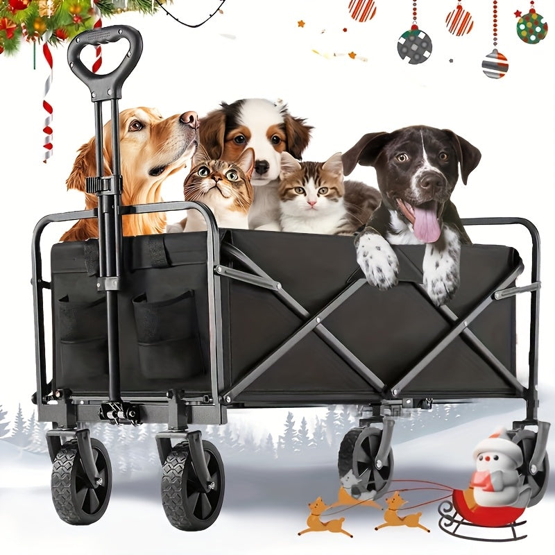 Collapsible Folding Wagon Cart, Large Capacity Track and Field Equipment Transporter, All-Terrain Foldable Pet Stroller, Heavy-Duty Utility Wagon for Grocery, Outdoor Beach, Gardening, Shopping & Fishing – Perfect Christmas