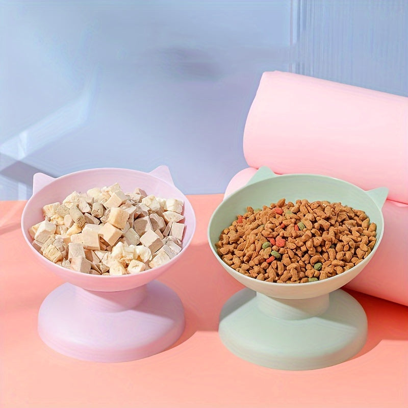 Elevated Tilted Pet Bowl, Plastic Anti-Overturning Cat Food Bowl Water Dish For Neck Protection