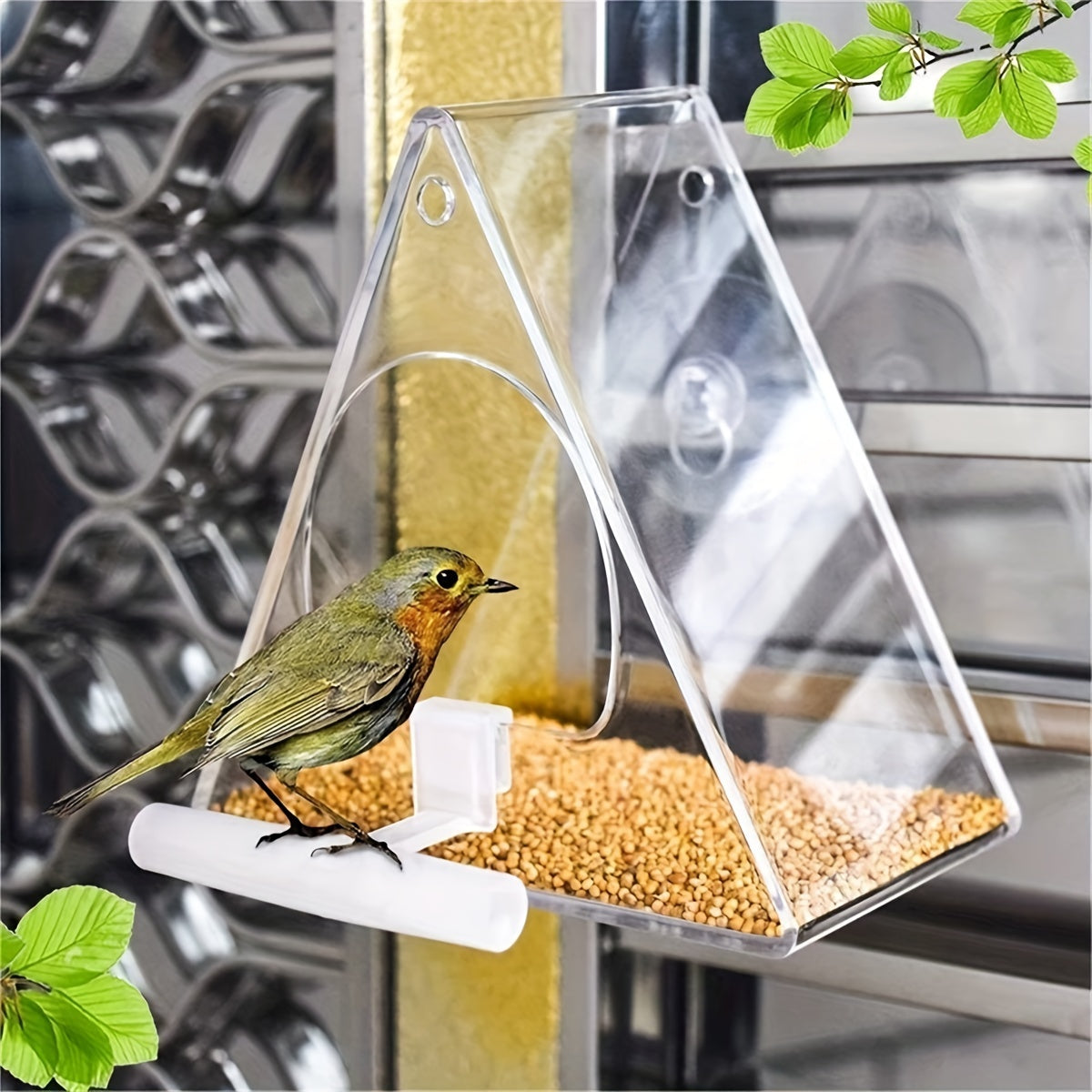 Transparent Acrylic Window Bird Feeder with Strong Suction Cup for Garden and Yard