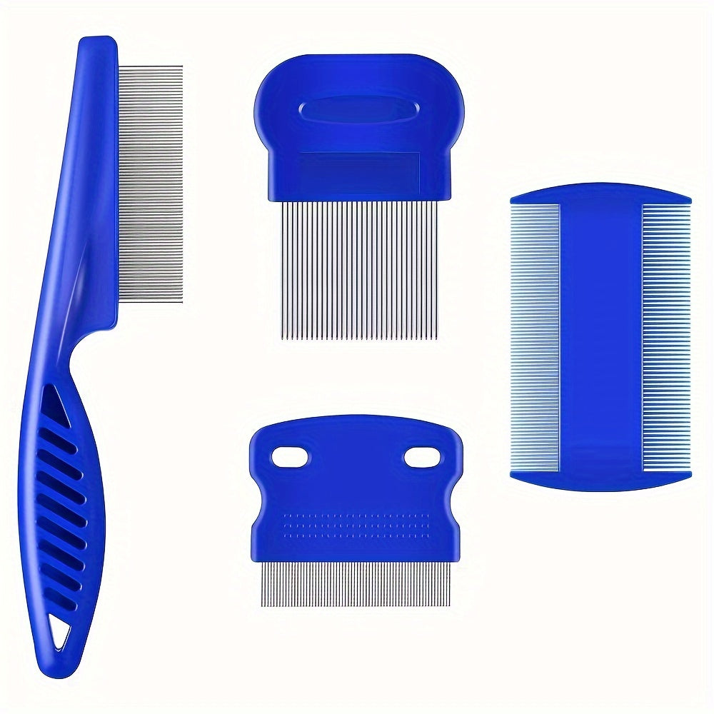 4-Piece Stainless Steel Flea and Lice Comb Set - Professional Double-Sided Pet Grooming Tool for Removing Fleas, Lice, and Tear Stains - Suitable for Small, Medium, and Large Dogs