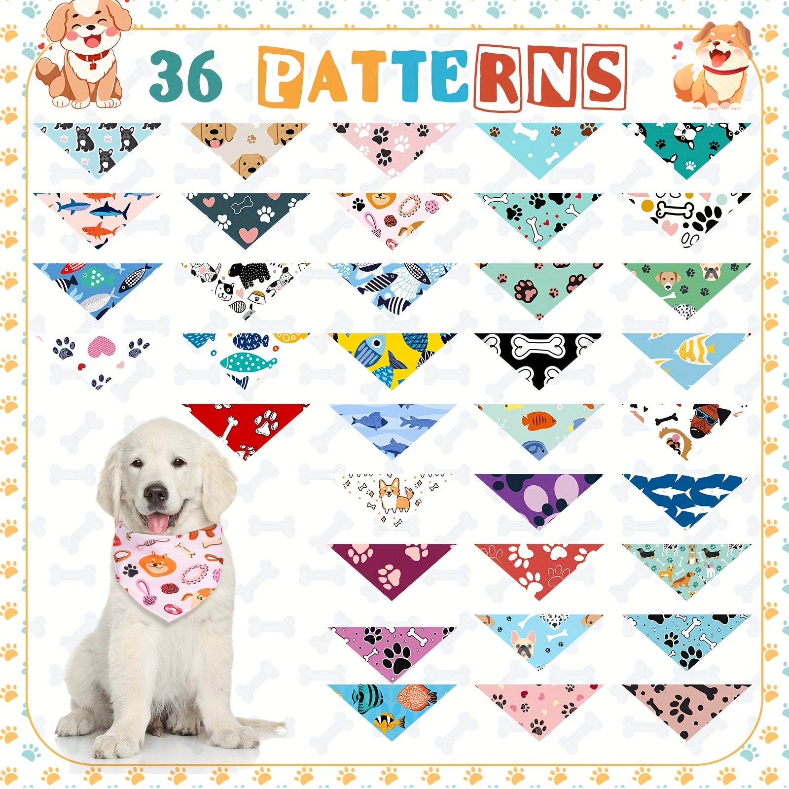72 Packs Adjustable Dog Bandanas Bulk Triangle Scarf Bibs - Vibrant Patterns (Paisley, Polka Dots, Paw Prints) for Medium Dogs, Secure Fit Adjustable Straps, Durable Soft Fabric for Costume Parties & Daily Use, Quality Pet Ac