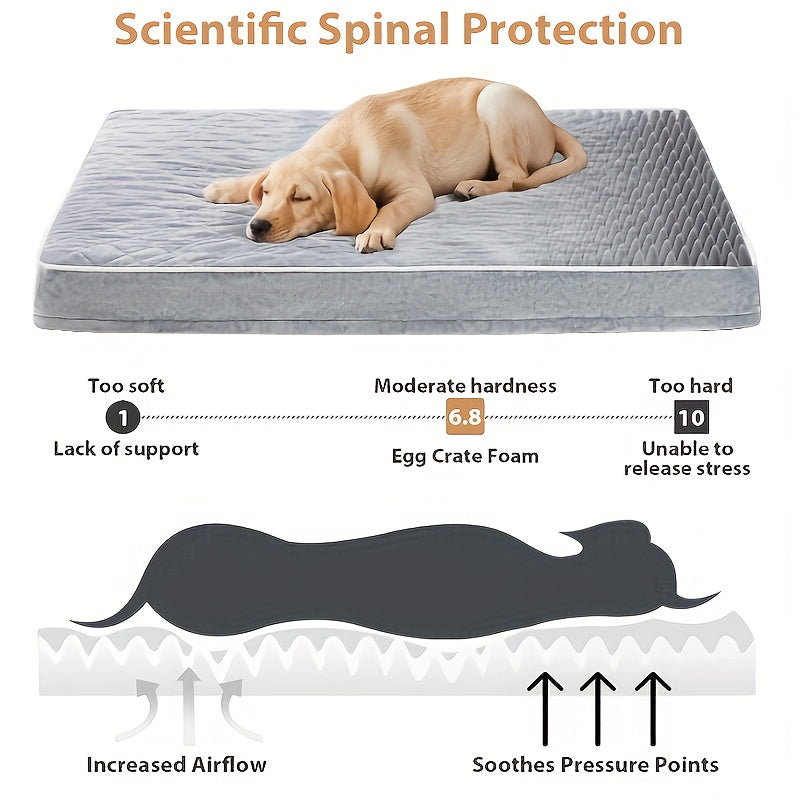 Grey Dog Bed for Large Dogs Large Orthopedic Dog Bed with Egg Crate Foam Support and Non-Slip Bottom, High Quality and Machine Washable Removable Pet Bed Cover, Doggy Bed, Large Dog Beds For Large Dogs, Chew Proof Dog Elevate