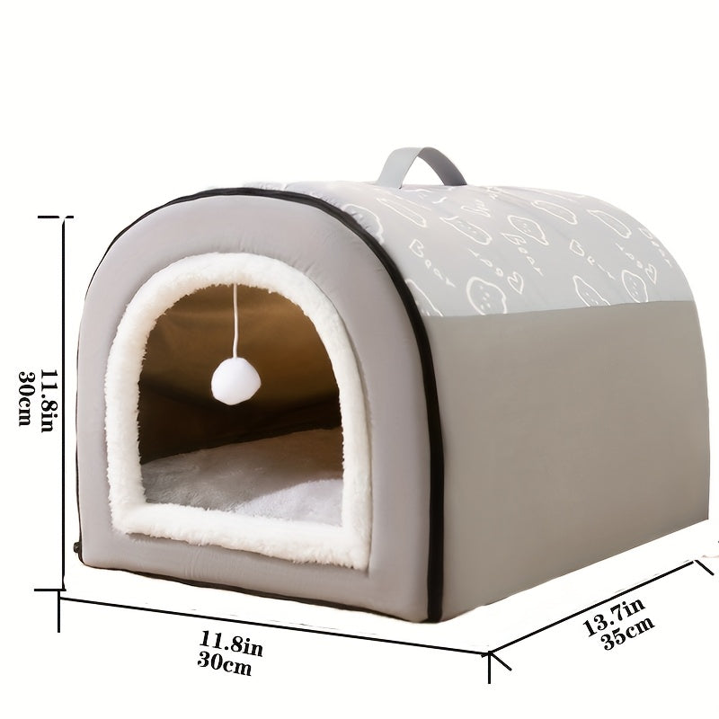 EnigmaTails Cartoon Pattern Dog House, Winter Warm Polyester Pet Bed with Memory Foam, Detachable and Washable, Suitable for Extra Small to Large Dogs, Brown