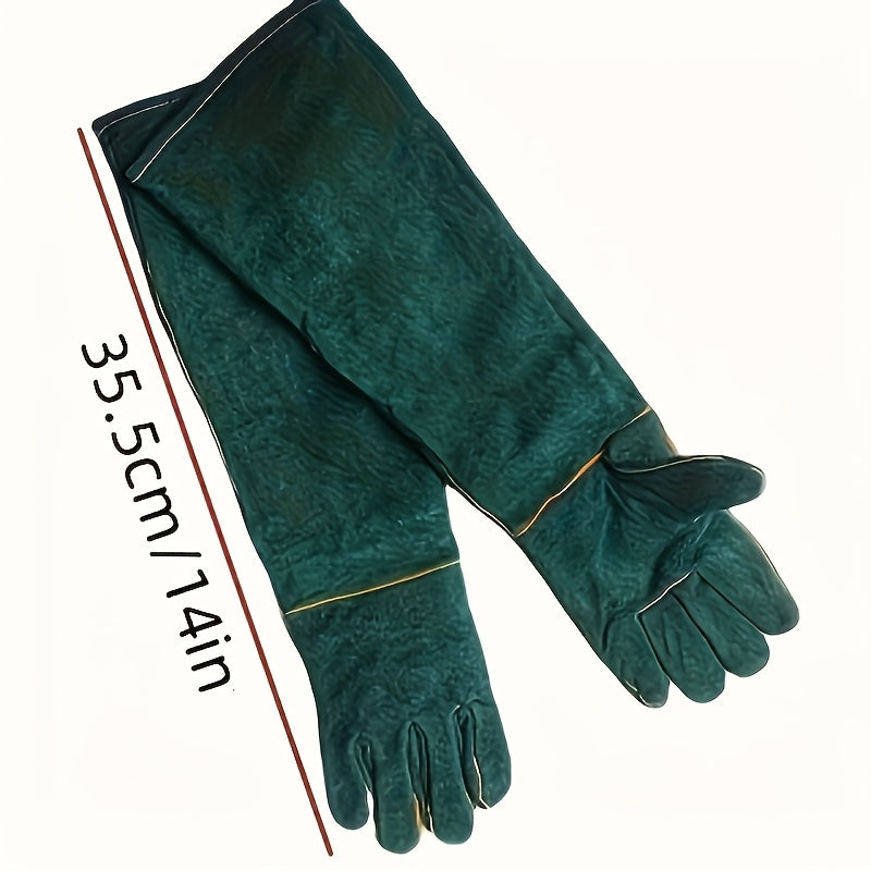 Premium Pet Grooming Gloves - Comfortable, Bite & Scratch Resistant | Ideal for Dogs & Cats, Green with Yellow Stitching
